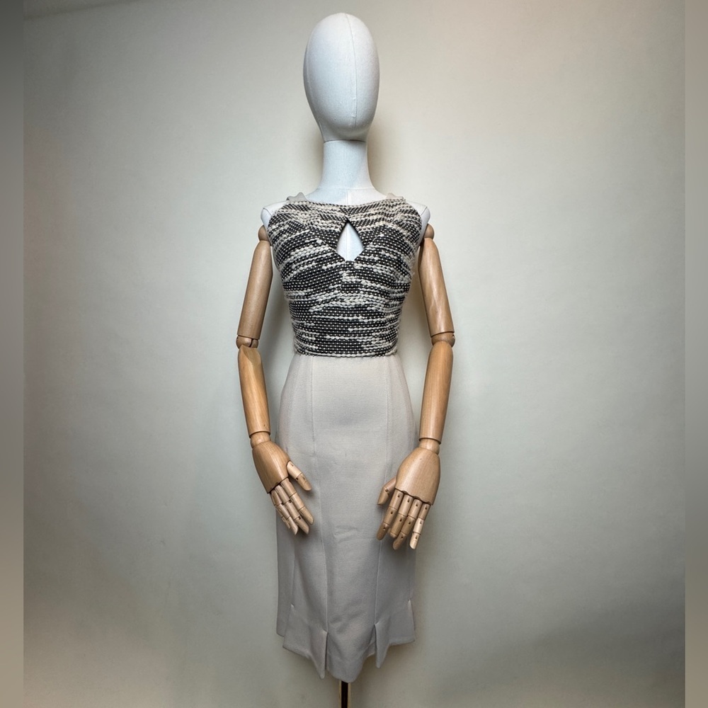 Roland Mouret Chara AW15 Wool Textured Cream & Black Midi Dress